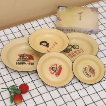 Retro communism Enamel Plate Classic Round Fruit Plate Snack Bread Dessert Dish Food Storage Tray Steamed Dish Kitchen Tableware