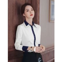 Fashion Contrasting Colors Slim Career Commercial Affairs Blouse Women Classic Long Sleeve Office Polo Collar Lady Chiffon Shirt