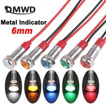 Indicatore luminoso a LED in metallo 6mm lampada di segnalazione di alimentazione impermeabile DC3V/5V/6V/12V/24V/AC220V rosso giallo blu verde bianco