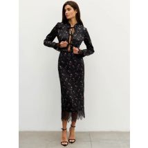 Tossy Printed Lace Female 2 Piece-Set Long Skirt Lace-Up Patchwork Elegant Hollow Out Top And Slim Maxi Skirt Sets Women Outfits