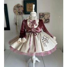 Baby Mädchen Herbst Winter Rot Samt Palace Vintage Spanisch Pompom Ball Prinzessin Lolita Kleid für Geburtstag C134