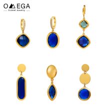 Orecchini pendenti in acciaio inossidabile per donna Orecchini pendenti in vetro ceco sfaccettato lucido a forma multipla intarsiato placcato oro 18 carati