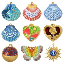 3pcs/Lot Nice Stainless Steel Painted Shell Sun Necklace Pendant Rose Heart DIY Earring Charm Women Enamel Butterfly Jewelry