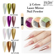 Arte Clavo 3/6 Farben Holographics Laser Aurora Solid Mirror Glitter Powder Nail Art UV Gel Polish DIY Zubehör Gold Silber