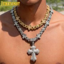 2023 neue Iced Out Kreuz Anhänger Halskette für Männer Frauen Bling Gold Farbe Zirkonia Unendlichkeit Link Auge Charme Hip Hop schmuck