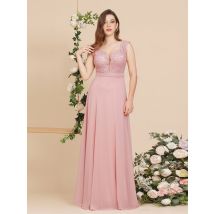 Baby online Maxi staubige Rose Brautjungfer kleider schicke und elegante ärmellose Spitze eine Linie lange Abendkleider für Frauen Party Hochzeit