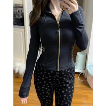Women's Yoga Short Sports Jacket with Gold Zipper - Slim Fit Gym Workout Jacket