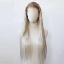 Lange gerade Ombre Platin schmutzige blonde synthetische Lace-Front-Perücken vorgezupfter natürlicher Haaransatz für Frauen hitzebeständige Faser