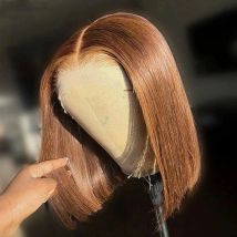 Pelucas Bob sin pegamento, color marrón Chocolate, liso, 7x5, 100% cabello humano, encaje precortado, brasileño, 13x4, HD, peluca corta con encaje frontal, lista para usar