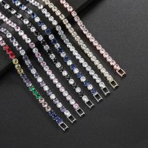 Bracciale da tennis con zirconi colorati per donna, colore argento di lusso, 4 mm, cristallo arcobaleno, catena a mano, gioielli, regali per amici H229
