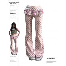 2025 Autunno Inverno Donna Y2k Pantaloni lunghi Falsi in due pezzi 2000s Kpop Moda Gyaru Pantaloni svasati a vita bassa Skinny Sweet Harajuku
