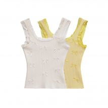 2025, Sommer, neues Produkt, Damenbekleidung, modisch, lässig, süße Schleife, Dekoration, Spitze, gerippt, Strapsweste, T-Shirt