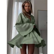 Tossy V-Ausschnitt Bandage Mode Minikleid Solide rückenfrei Sommer 2025, elegantes Spitzen-Langarm-Partykleid Damen Y2k-Kleid Neu