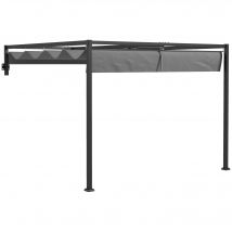 Outsunny Pérgola de Pared 297x211x220 cm con Techo Retráctil para Patio Gris