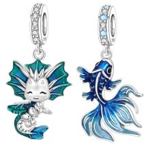PANPOKI 925 Sterling Silver Blue Little Dragon Animal Beads Original Pendants Bracelet Charm Jewelry Party DIY Trendy Gifts