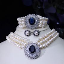 Natürliche Süßwasser perlenkette Set High-End Luxus tschechische Strass Halskette Frauen Hochzeits feier Schmuck Accessoires