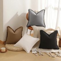 Solid Fringe Boho Cushion Cover With Tassels Soft Accent Throw Pillow Cover For Couch Sofa Bed Living Room Pillowcase Home Decor