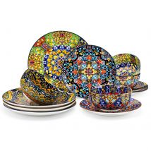 vancasso 12-częściowy ceramiczny talerz obiadowy Dwustronne malowanie Zestaw naczyń obiadowych w stylu boho z 4 szt. Talerz obiadowy / Deser / Miska