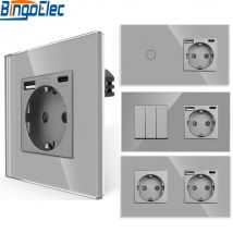 Bingoelec interruttore a parete Standard ue pannello interruttori a pannello in cristallo grigio con presa a muro con tomada usb type-c