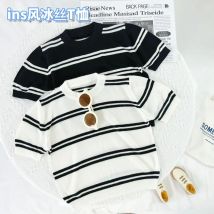 1-7T Kinder Kurzarm elastische Eis Seide Strick Shirt Sommer dünne Baby T-Shirt Jungen Mädchen Top Unisex vielseitig gestreifte Top
