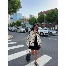 Freizeit Polka Dot Kurzen Mantel Frauen Fashion Zipper Tasche Chic Kragen Lose Jacken Herbst Neue Täglichen Pendeln Straße Outer