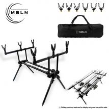 MBLN Aluminum Carp Rod Pod Adjustable Fishing Rod Stand | 4 Rod Holder Tripod with Carry Bag for Carp, Pike & Coarse Fishing