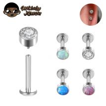 G23 Titan durchbohrter Opal Ohrläppchen Innengewinde Labret Lippen Ohrstecker Knorpel Gothic Zirkon Ohrringe Tragus Ohrstecker Punk Körperschmuck