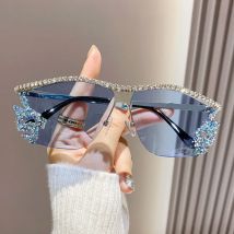 Vintage y2k Diamond Sunglasses Women For Female Popular Luxury Brand Designer Rimless Sun Glasses Metal Punk Crystal Shade UV400