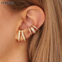 Tiande Gold Farbe Ohr manschette Ohrringe für Frauen Mode Vintage exquisite Zirkon Clip Ohr stecker Schmuck Großhandel