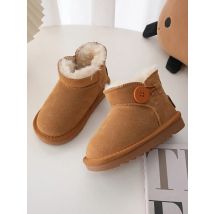 Children Boots Girl's Geniune Leather Classic Button Snow Boots Boy's Soft Sole Thick Plush Warm Winter Boots Size 21-37