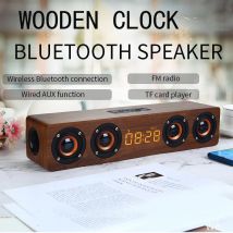 Altoparlanti wireless Bluetooth 5.0 per computer Sveglia in legno Display Lettore di sistema audio con scatola subwoofer radio FM AUX TF