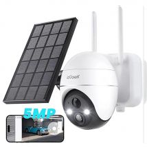 ieGeek 5MP Telecamere di sicurezza Wireless da esterno, Telecamera solare Esterna Wireless WiFi 360 °   PTZ Alimentato a batteria con faretto e sirena