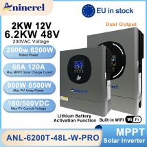 Aninerel 2kw 12V 6.2kw 48V inverter solare ibrido display LCD a colori a doppia uscita con illuminazione RGB MPPT 60A 120A PV 160VDC 500VDC