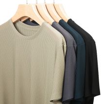 2025 neue Mesh Bambus Eis Seide T-shirt Männer Casual Vielseitig Sommer Elastische Tops T Herren Waffel Rundhals Kurzarm t-shirt