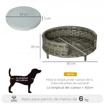 PawHut Sofá para Perros de Ratán Sintético con Cojín Impermeable Ø60x20 cm Gris