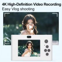 FANGTUOSI Fotocamera digitale 4K Videocamera con zoom 16x 24 milioni di pixel Fotocamere compatte Messa a fuoco automatica per bambini Principianti adulti Fotografia
