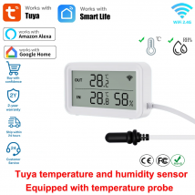 Czujnik temperatury i wilgotności Tuya WiFi z cyfrowym wyświetlaczem LCD, inteligentny dom, współpracuje z Smart Life i Google Home, z zewnętrzną sondą.
