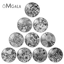 Modische weiße schwarze Blumenmuster, 10 Stück, 10 mm/12 mm/18 mm/20 mm/25 mm, runde Foto-Glas-Cabochon-Demo mit flacher Rückseite