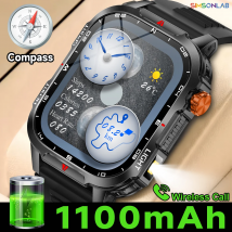 Neue globale Smartwatch 2,01 Zoll 1100 mAh große Batterie LED-Licht Kompass Männer Outdoor-Sportuhr Sprachassistent Drahtloser Anruf
