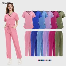 Niaahinn Dental Krankenschwester Uniform OP-Kittel Top + Hosen Anzug Schönheit Salon SPA Uniform Gesundheits Pflege Peeling Set Frauen Großhandel