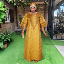 H & d afrikanische Kleider für Frauen Bazin Riche Tradition Stickerei Kleid grüne Robe Kleidung Party kleider Rock 2024