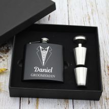 Benutzerdefinierte Hochzeit Trauzeuge Geschenk graviert beste Männer schwarz 6oz Flachmann mit Geschenkbox Set personalisiertes Geschenk für Vatertag Papa Geschenk
