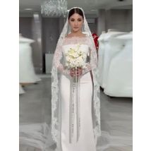 Eightale Arabic Wedding Dress Scoop Customized Ivory Satin Long Sleeves Muslim Bridal Gown Mermaid Lace Bride Party Dress