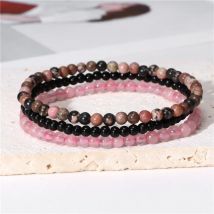 3 Teile/satz 4mm Naturstein Armband Rosa Quarz Jaspis Rhodonit Perlen Armbänder Für Frauen Männer Schmuck Geschenk Healing Energie