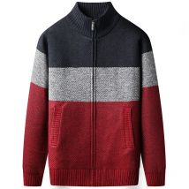 Fleece Winter Männer Pullover hinzufügen Samt Strickjacke Patchwork Farbe Stand Kragen männlich lässig Reiß verschluss gestrickt dicken warmen Pullover