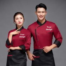 Kochuniform für Männer und Frauen mit Logo, personalisierte Kochkleidung, Hemdärmel, Jacke, Arbeitsoberteil, Design, Druckmuster
