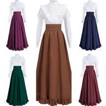 Viktorianisches Vintage-Kostüm für Damen, mittelalterliche Gothic-Rüschenhemden, langer Rock mit hoher Taille, Halloween-Renaissance-Piratenrock