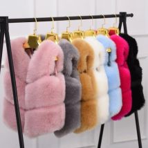 Work Faux Fox Fur Vest Coats Women Short Jackets Spliced V Neck Sleeveless Covered Button Y2k Slim Casual Autumn Winter 2025