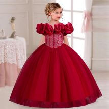 Wunderschönes und elegantes Mädchen-Weihnachtsfeierkleid für 4–12 Jahre alte Mädchen, einschultriges Blumenmädchen-Hochzeitskleid, Tüll-Halloween-Kleid