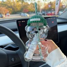 Nowy kubek do kawy 500 ml w kształcie misia z kreskówki na rok 2025, uroczy kubek misie, szklanka z słomką, przezroczysty, kreatywny kubek do mleka, kawy i wody.